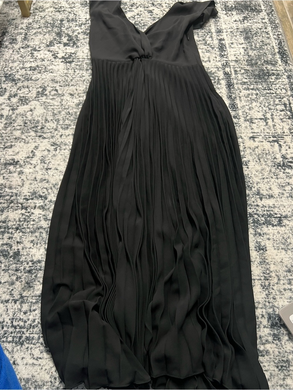 Vince Black Pleated V-Neck Maxi Dress